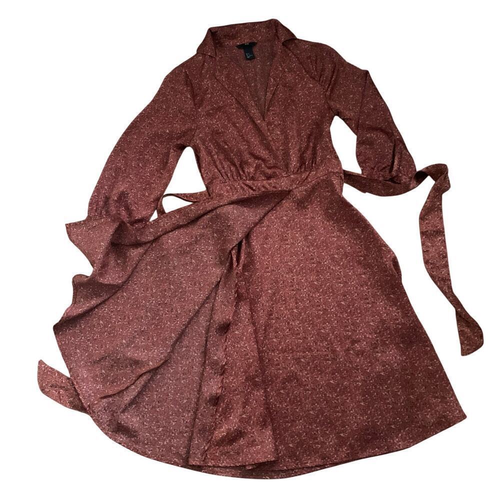 DVF-Inspired Brown Dusty Rose Print 3/4 Sleeve Belted Wrap Dress Size 2
